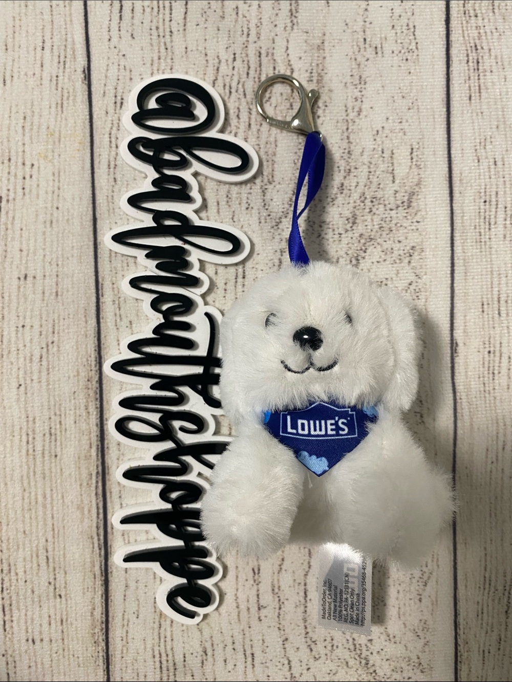 Viral Lowe's Fluffy White Dog with Bandana Bag Charm Keychain